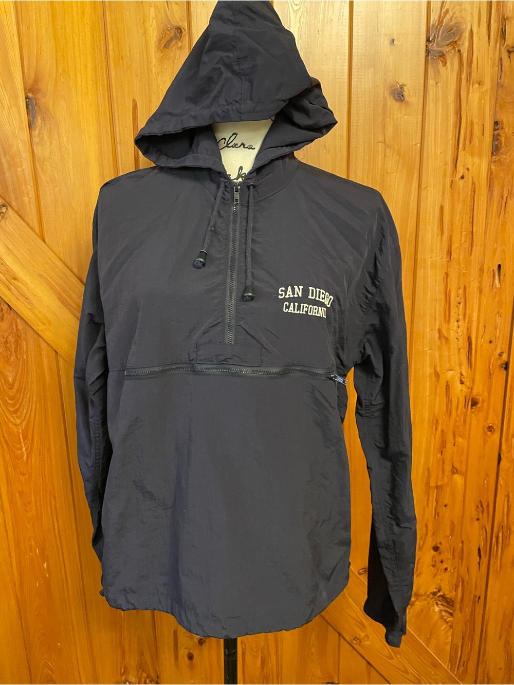 San Diego women’s dark blue Hooded Pullover Jacket windbreaker John Galt